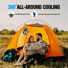 AMACOOL fan shows 360-degree rotation for flexible airflow