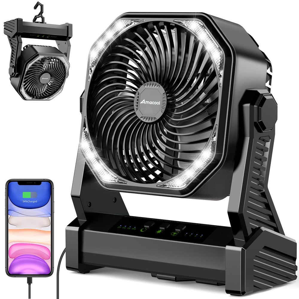 AMACOOL LED lantern camping fan with foldable hook for tent camping and travel