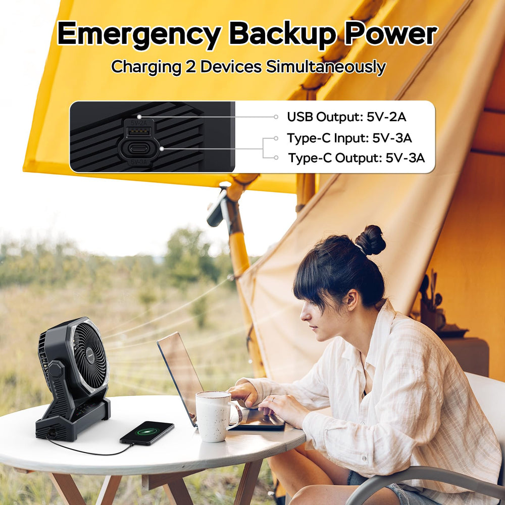 AMACOOL LED lantern camping fan with built-in LED light for night illumination
