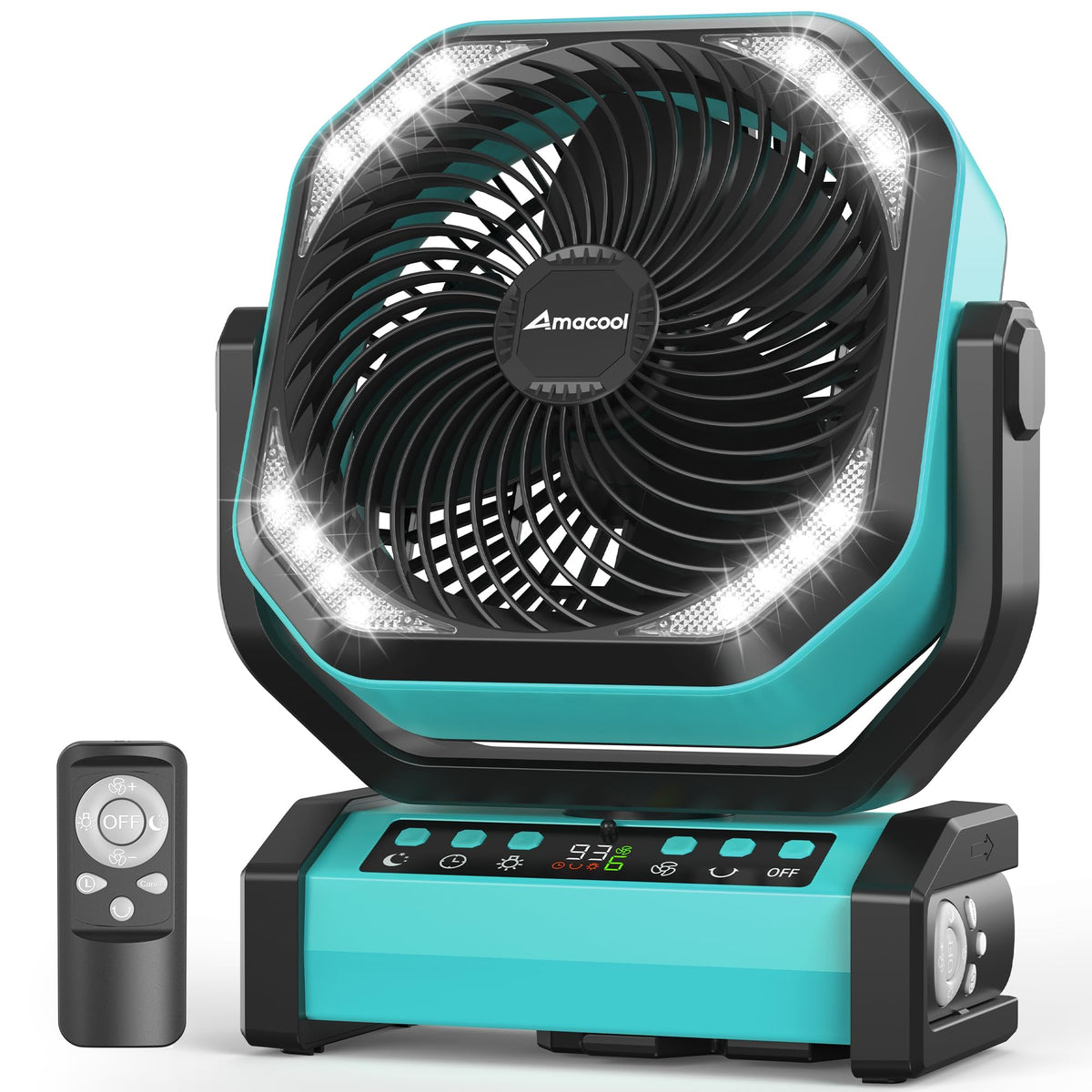 AMACOOL LED lantern with camping fan and digital display for precise control at camp