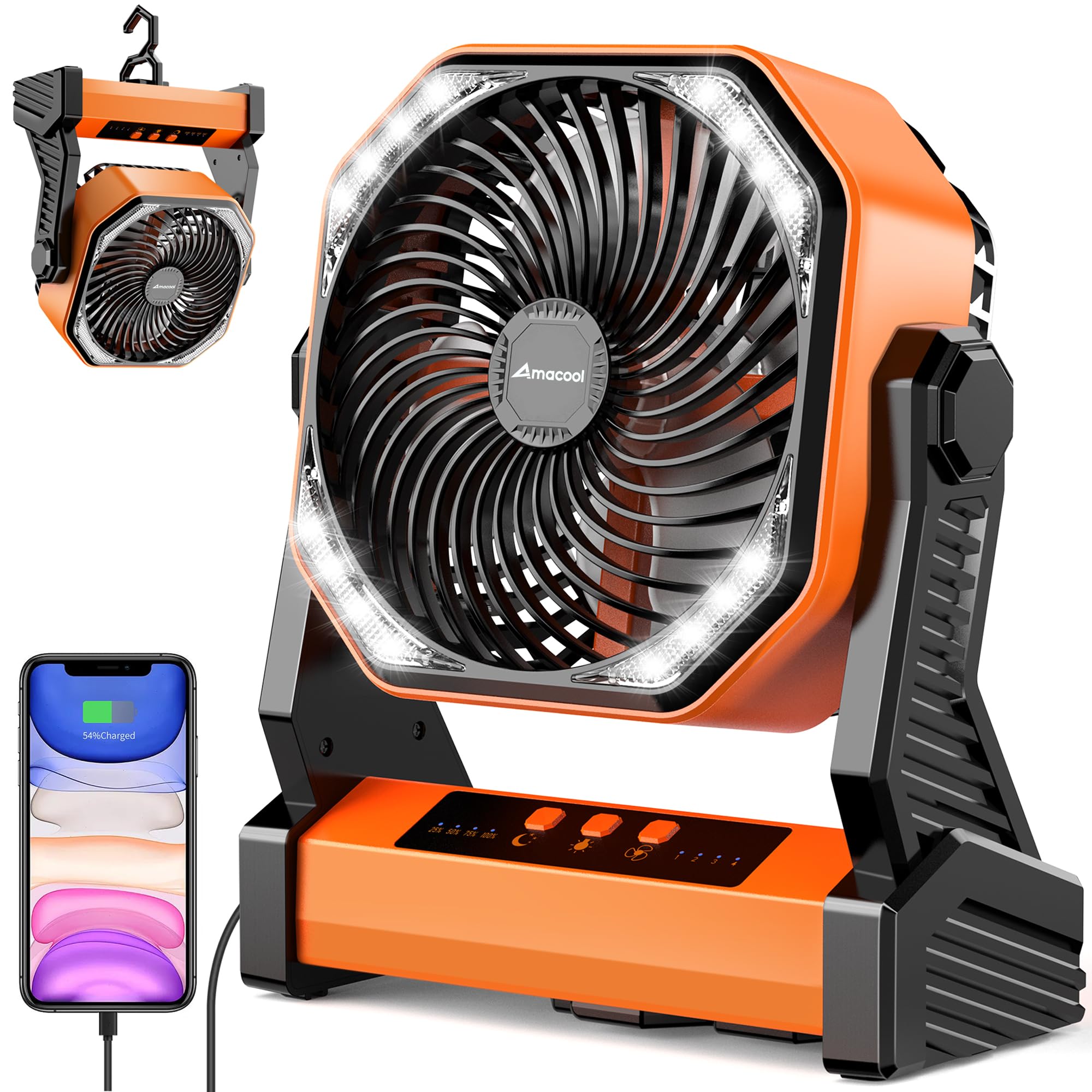 AMACOOL portable fan 20000mAh for all-day cooling on outdoor trips.