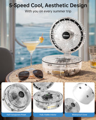 AMACOOL Transparent Folding Desk Fan folded compact design for easy travel and storage.