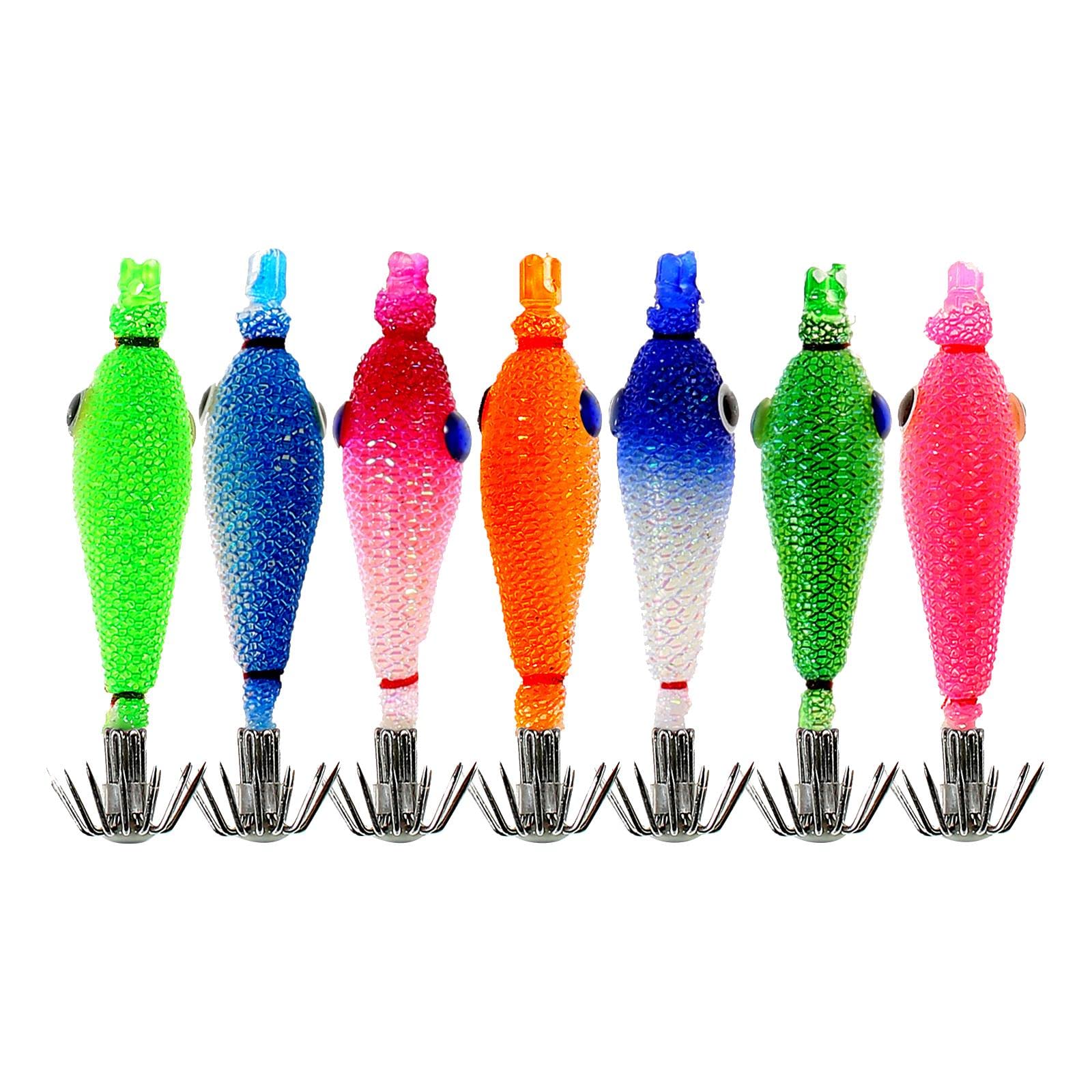 Amagogo 7Pcs 1.97 inch luminous squid jig hooks set - front view
