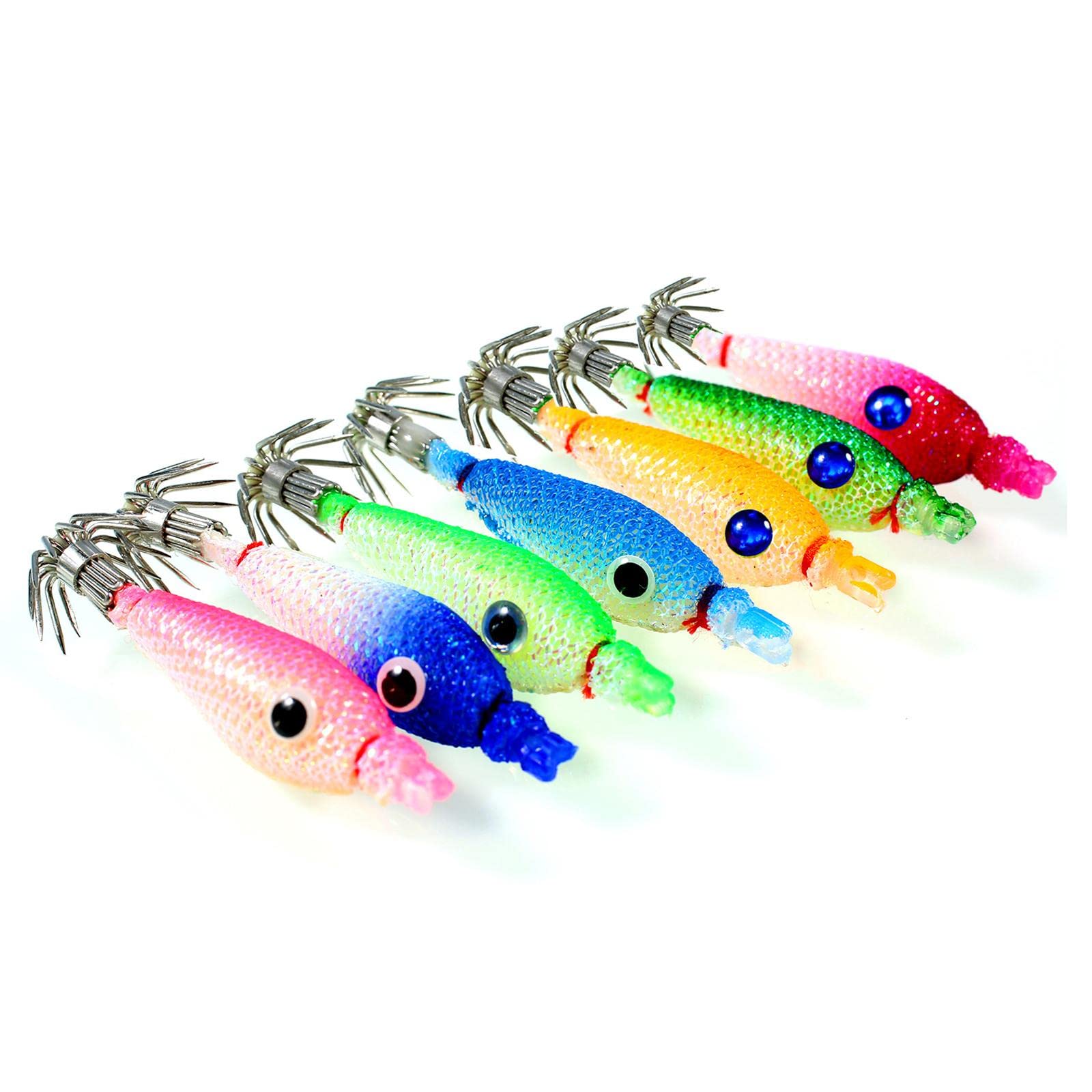 Close-up of stainless steel luminous squid jig hook