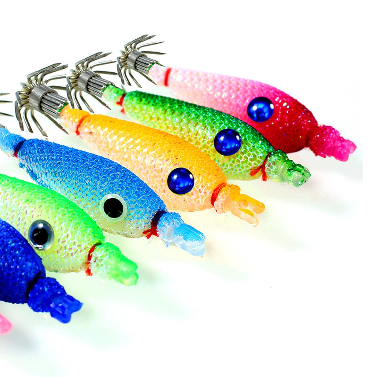 Amagogo 7-piece luminous squid jig hooks packaging and display