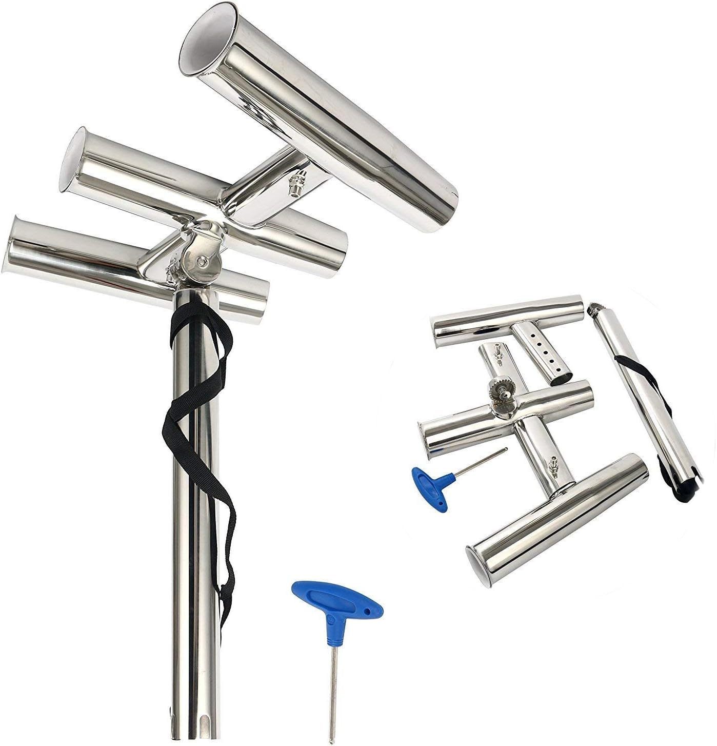 Amarine Made 3-tube stainless steel trident outrigger rod holder, Size B - front view