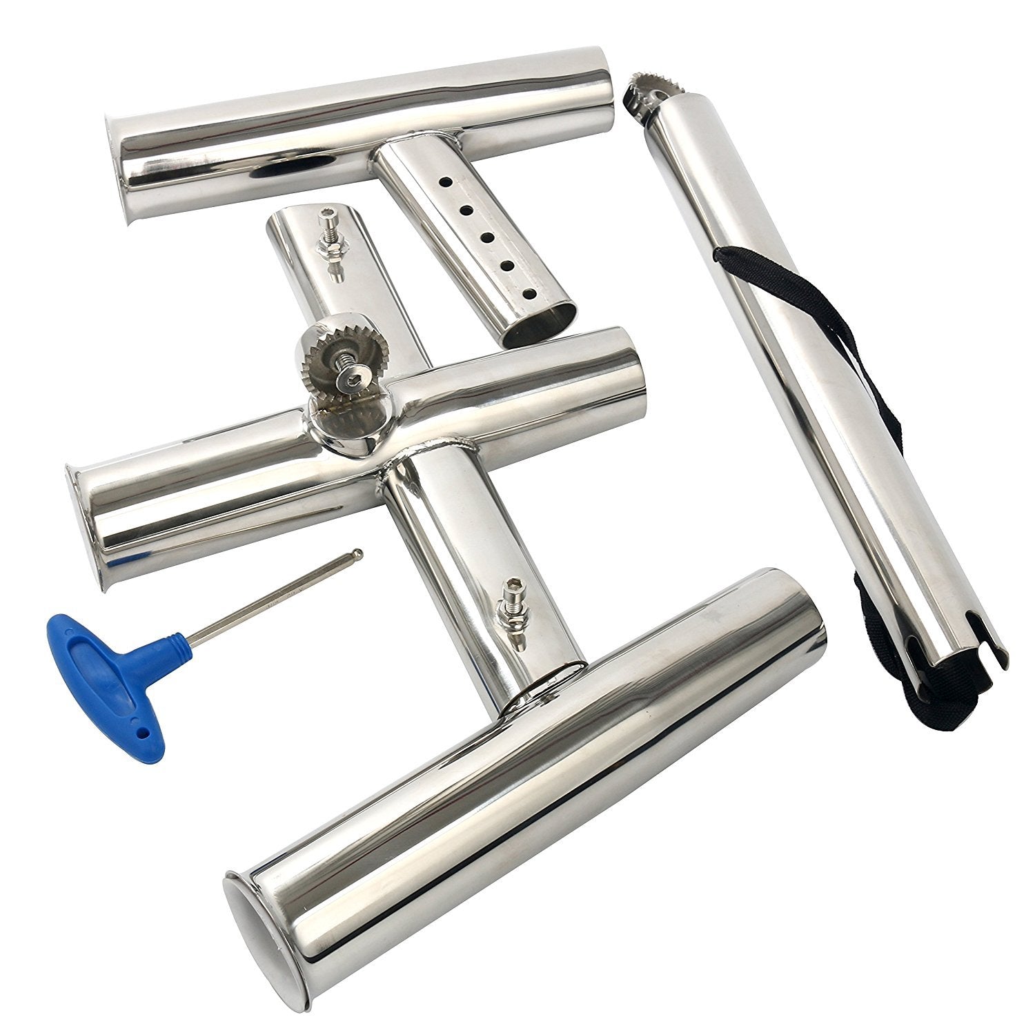 Size B triple rod holder mounted on boat rail