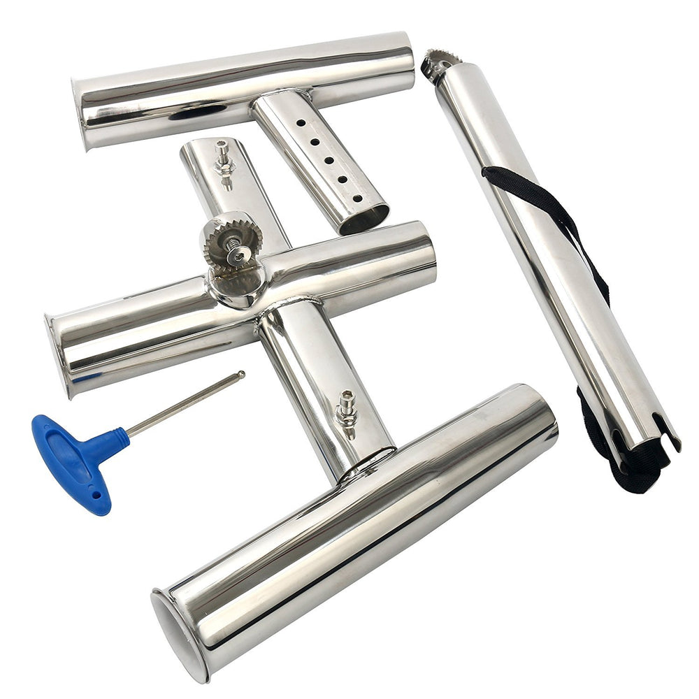Size B triple rod holder mounted on boat rail