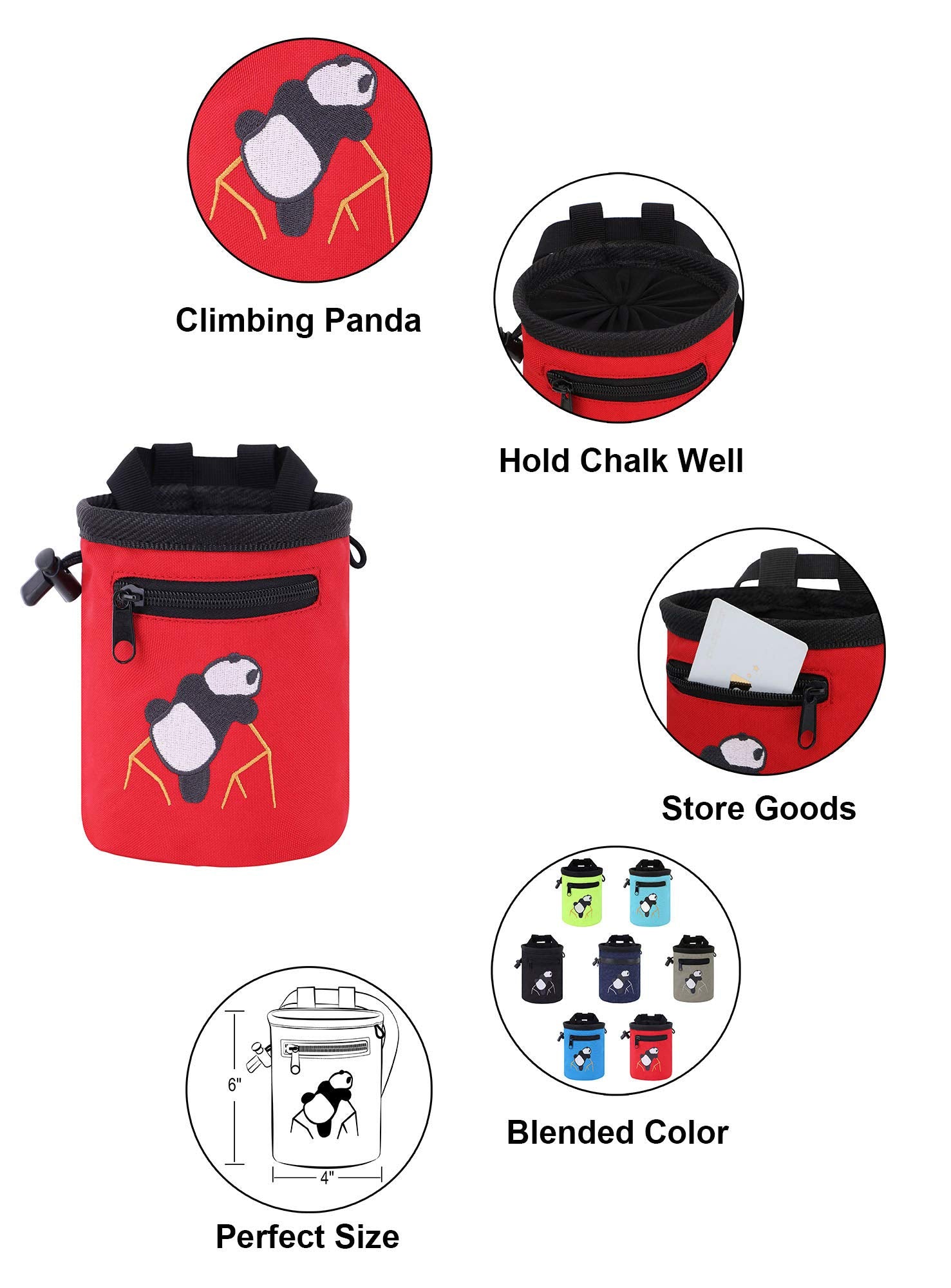 AMC Panda chalk bag adjustable belt ensures secure fit for various routes.