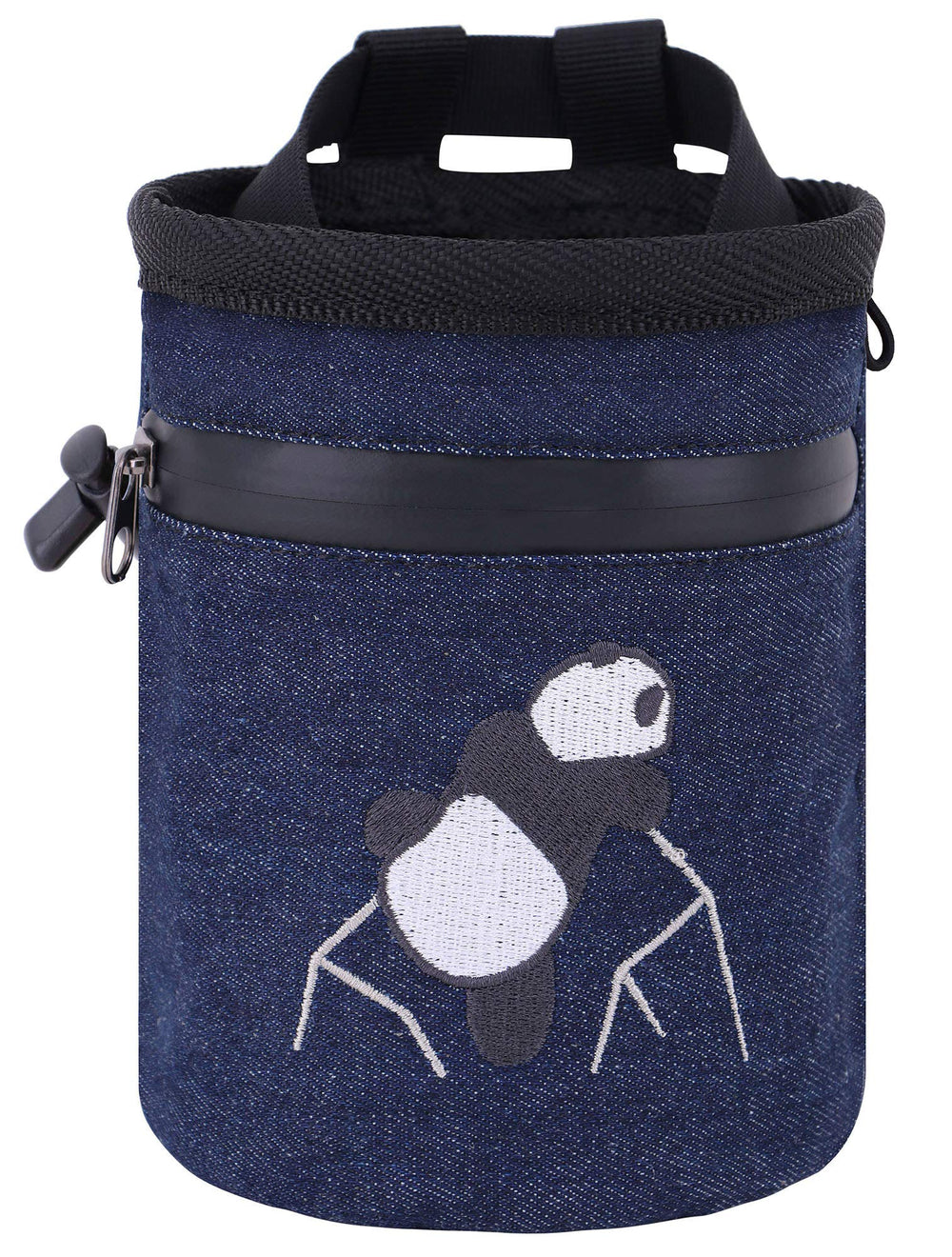 AMC Rock Climbing Panda compact chalk bag in denim blue for quick chalk access on climbs.