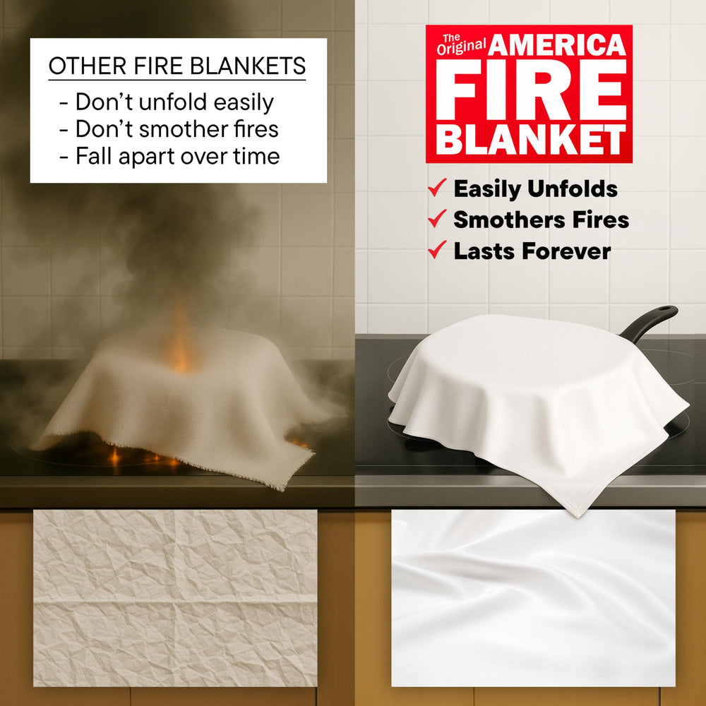 America Fire Blanket garage-electrical-fire image shows rapid smothering to prevent spread
