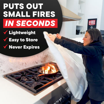 America Fire Blanket kitchen-smoke closeup highlights grease fire control and immediate action