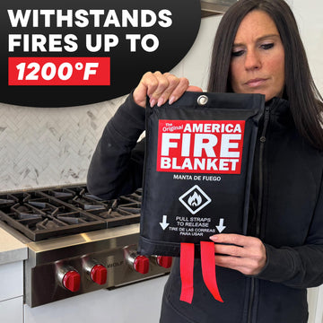 America Fire Blanket ready-in-seconds action shot demonstrates quick deployment under pressure