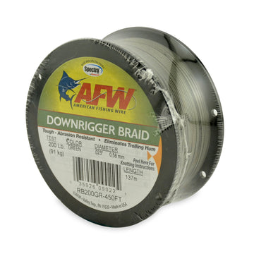 Green American Fishing Wire Downrigger Braid made with Spectra fibers, 200 lb test, 137 meters.
