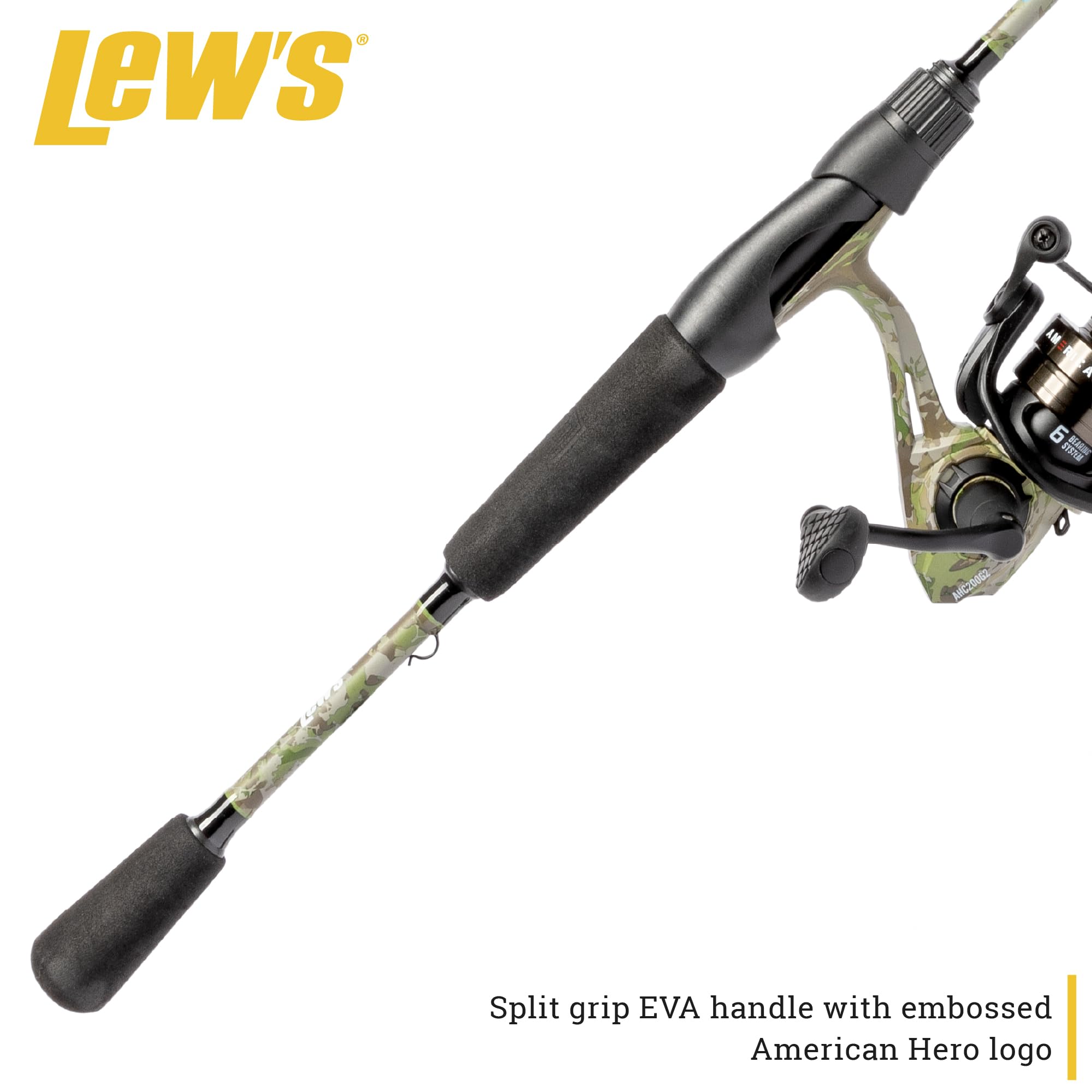 Close-up of camo pattern on Lew's Hero Cam spinning reel
