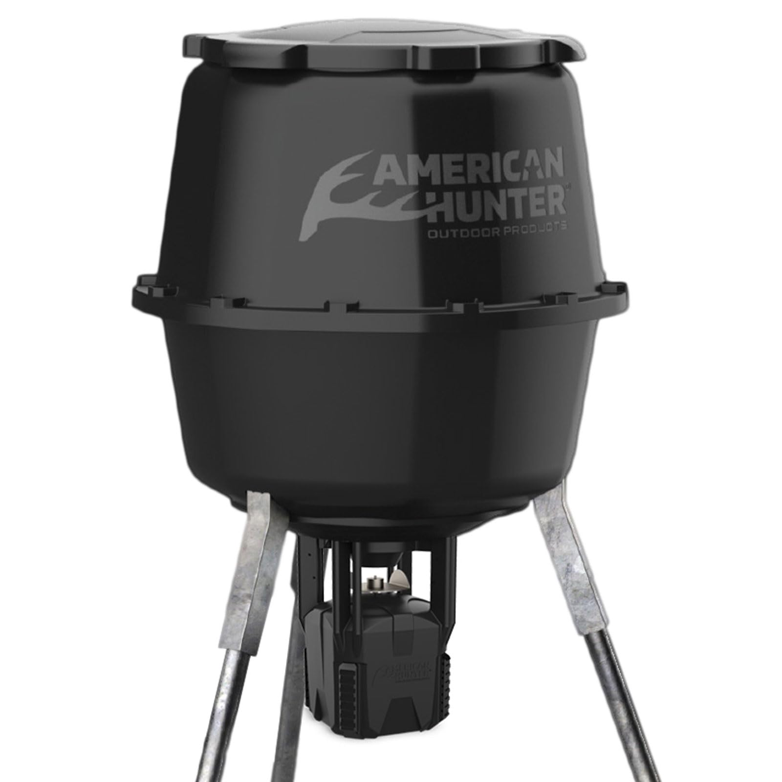 AMERICAN HUNTER 30 Gal nesting hopper lid open for easy refills and quick access