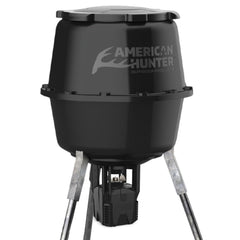 AMERICAN HUNTER 30 Gal nesting hopper lid open for easy refills and quick access