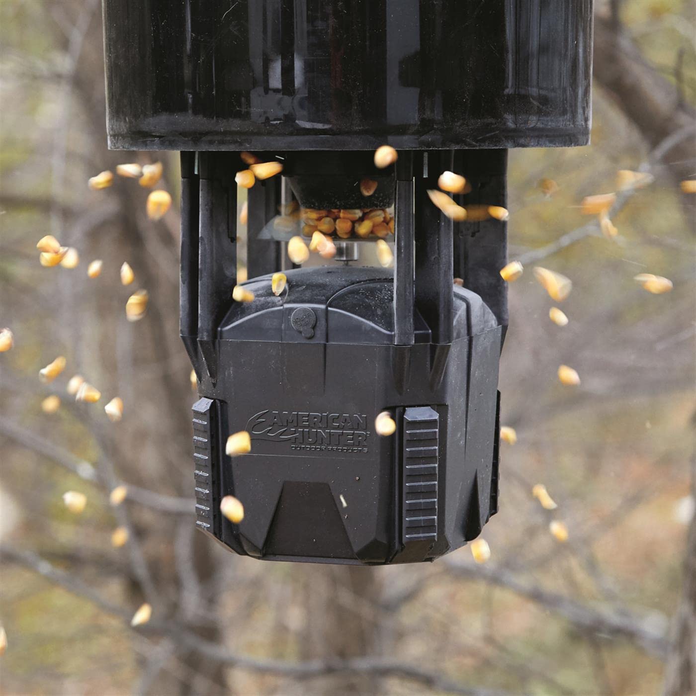 American Hunter 40-lb capacity feeder reduces refills during hunts.