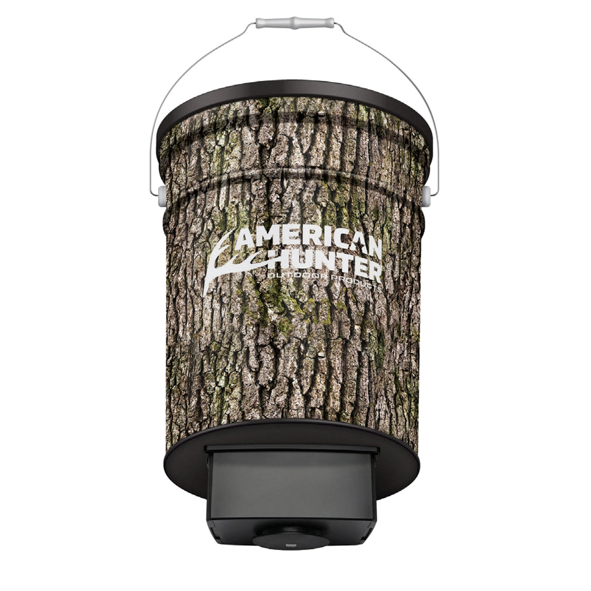 American Hunter 50 lb hanging feeder in Realtree AP camo for year-round deer feeding