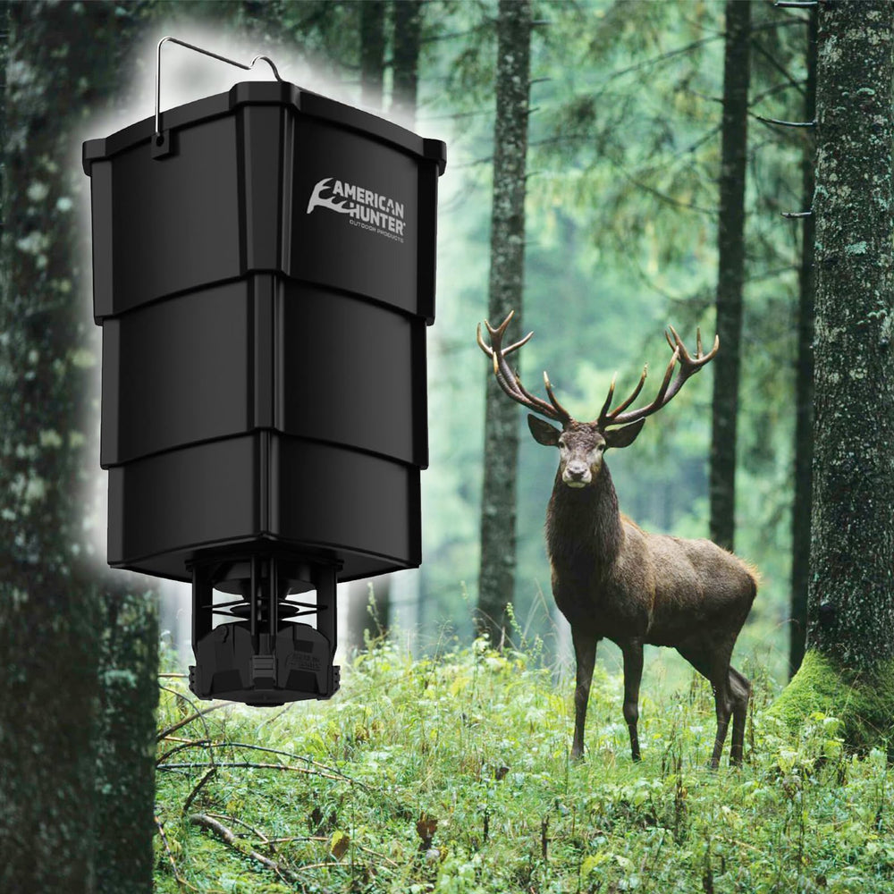 AMERICAN HUNTER battery-powered feeder runs on 4 AA batteries for cordless use
