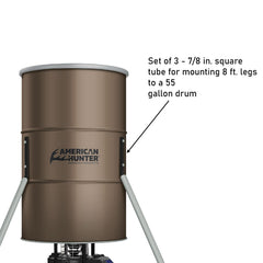 American Hunter 3 adapters with legs elevating a 55-gallon feeder to keep feed dry.