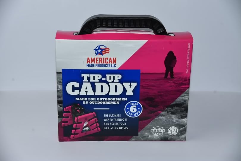 American Made Products LLC Tip Up Caddy pink side view keeps tip-ups accessible.