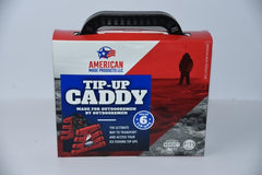American Made Products LLC Tip Up Caddy red side view highlights portability and durability.