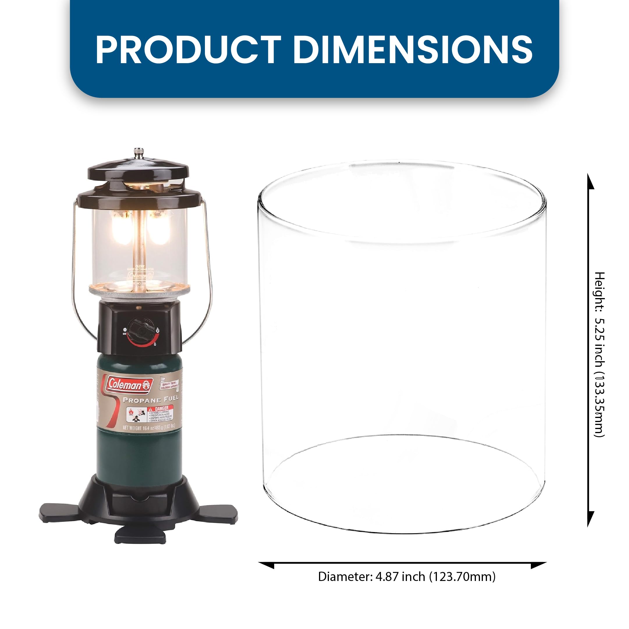 American Mantle Pyrex borosilicate glass globe for durability and heat resistance.