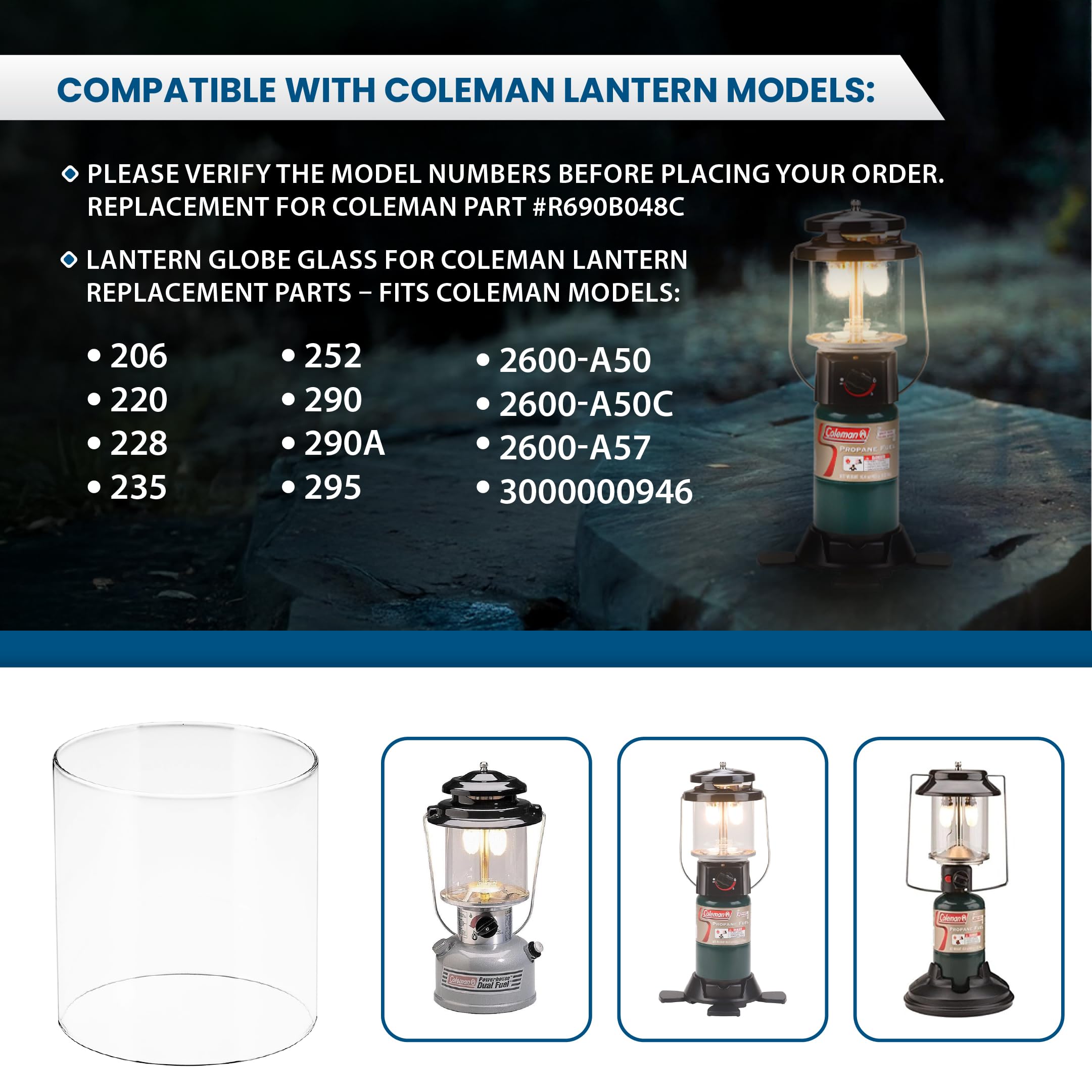 American Mantle replacement globe fits Coleman R690B048C for easy upgrade.