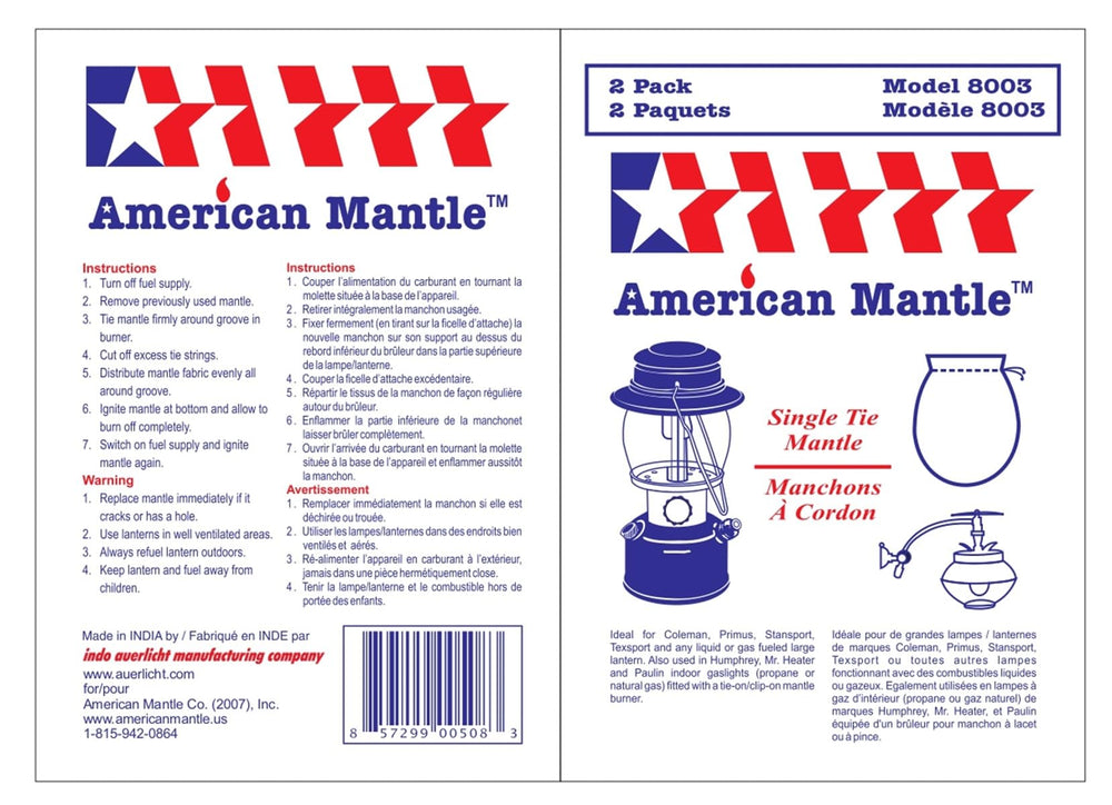 American Mantle compatible with Coleman Style 11 mantles for easy replacement