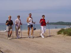 Carbon VIP pole in action on trail with cork grip for secure grip.