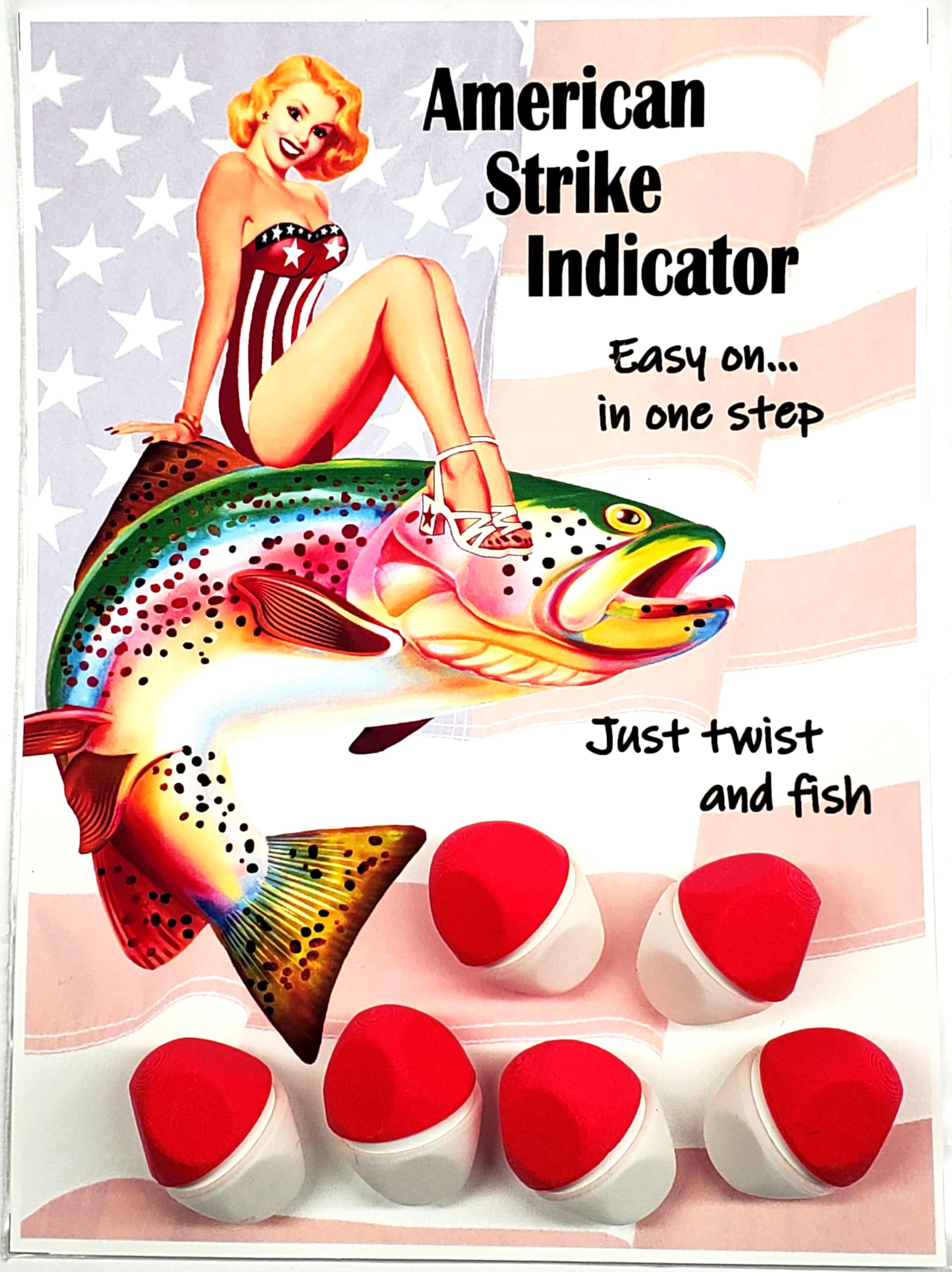 American Strike Indicator red and white, 5/8 x 7/8 inch, 6 units