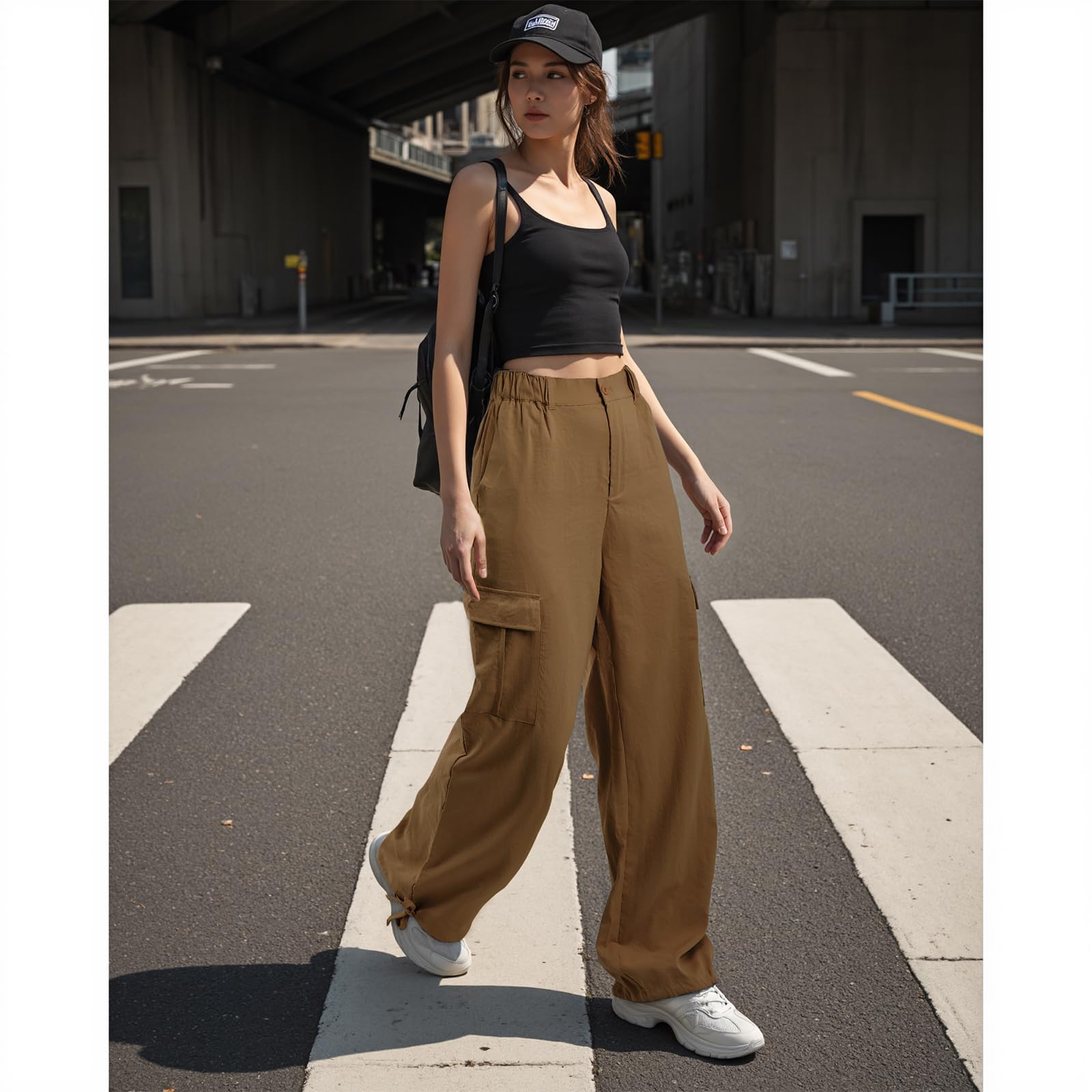 American Trends cargo pants women elastic waistband shows adjustable fit for different silhouettes