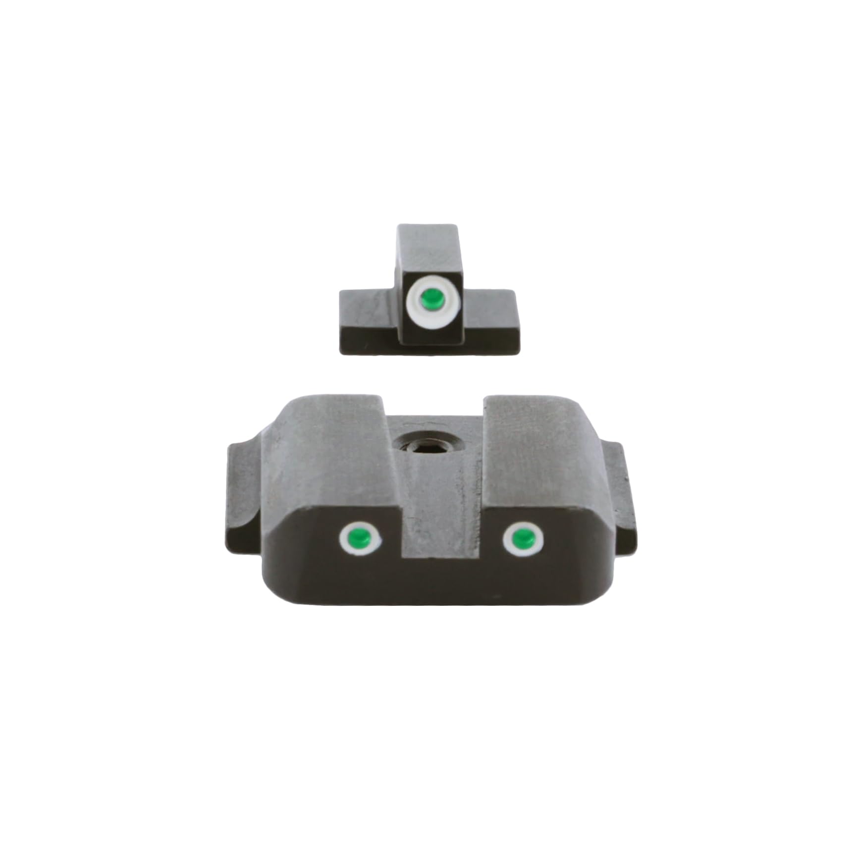 AmeriGlo Ghost Ring rear sight with aperture two-dot green tritium for low-light accuracy.