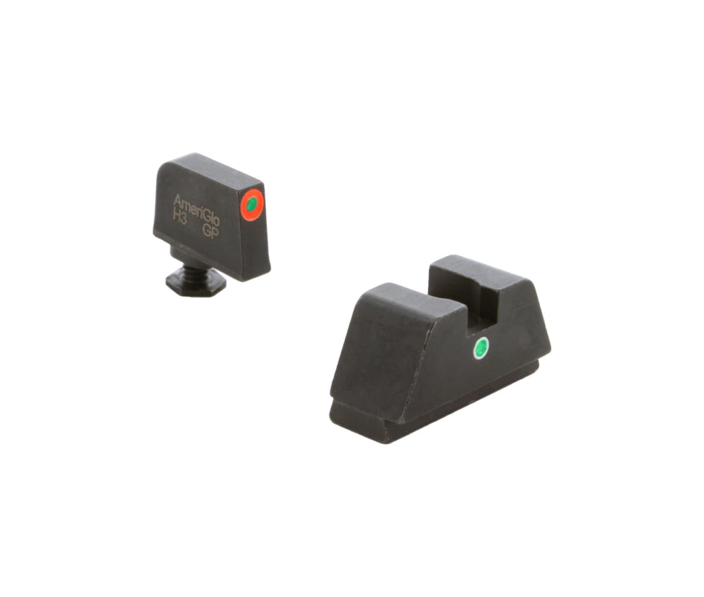 AmeriGlo Glock front sight with green Tritium and orange outline for quick aiming.