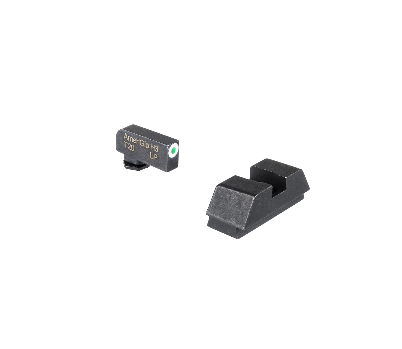 AmeriGlo Glock sight set, front view, green tritium for fast low-light visibility.