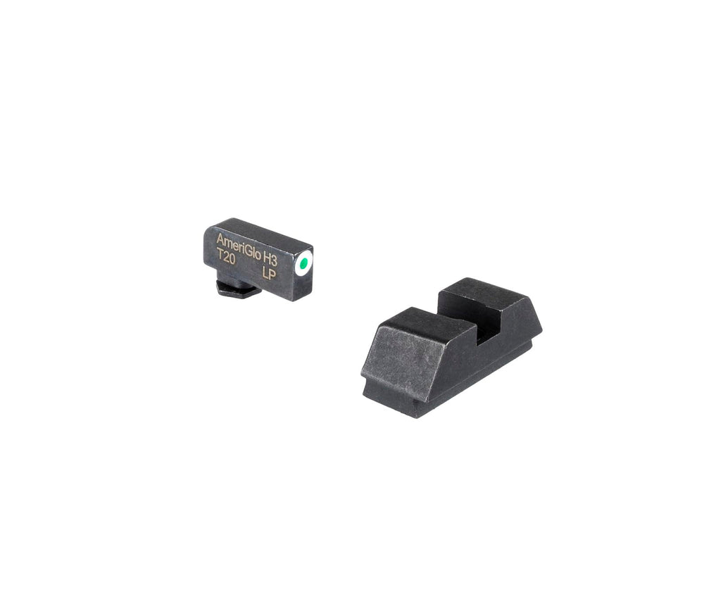 AmeriGlo Glock sight set, front view, green tritium for fast low-light visibility.