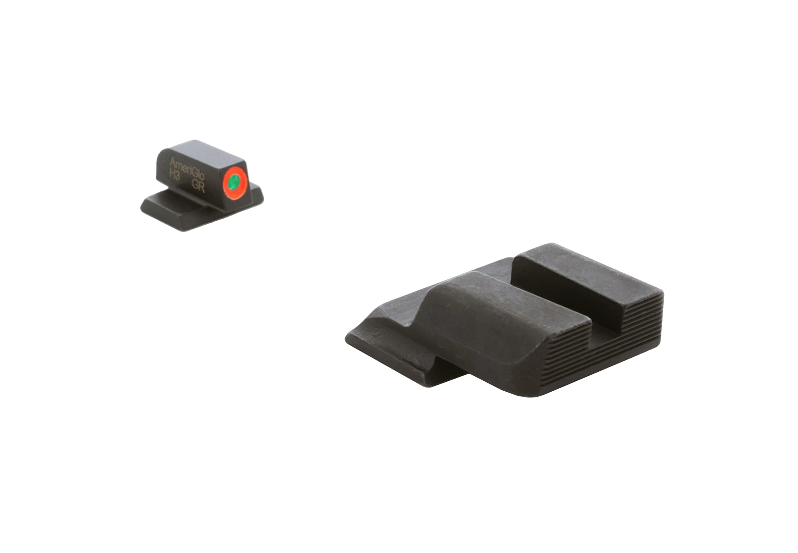AmeriGlo Protector front sight with green tritium and orange outline for fast aiming.