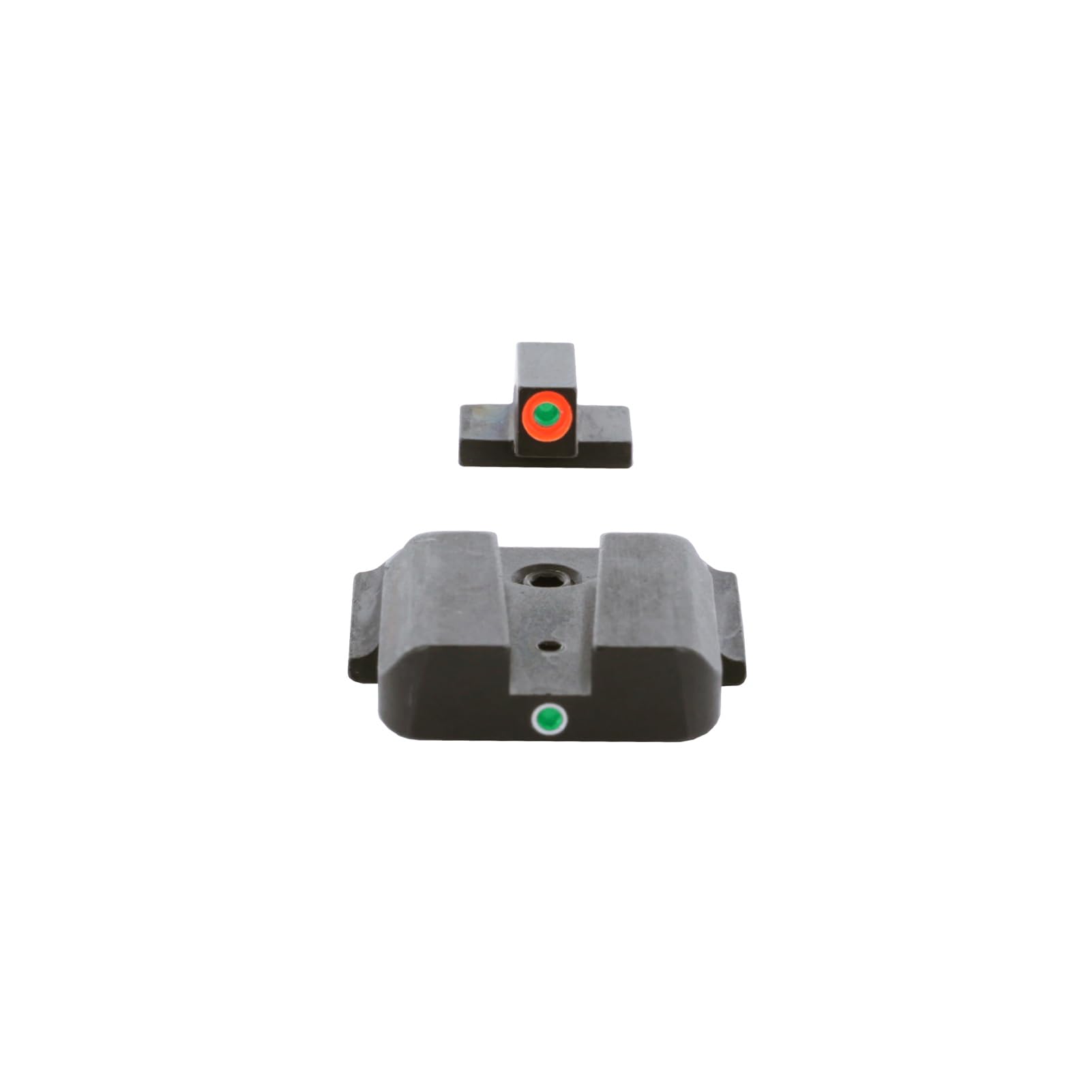 AmeriGlo Tritium I-Dot rear sight glows green with white outline for solid alignment