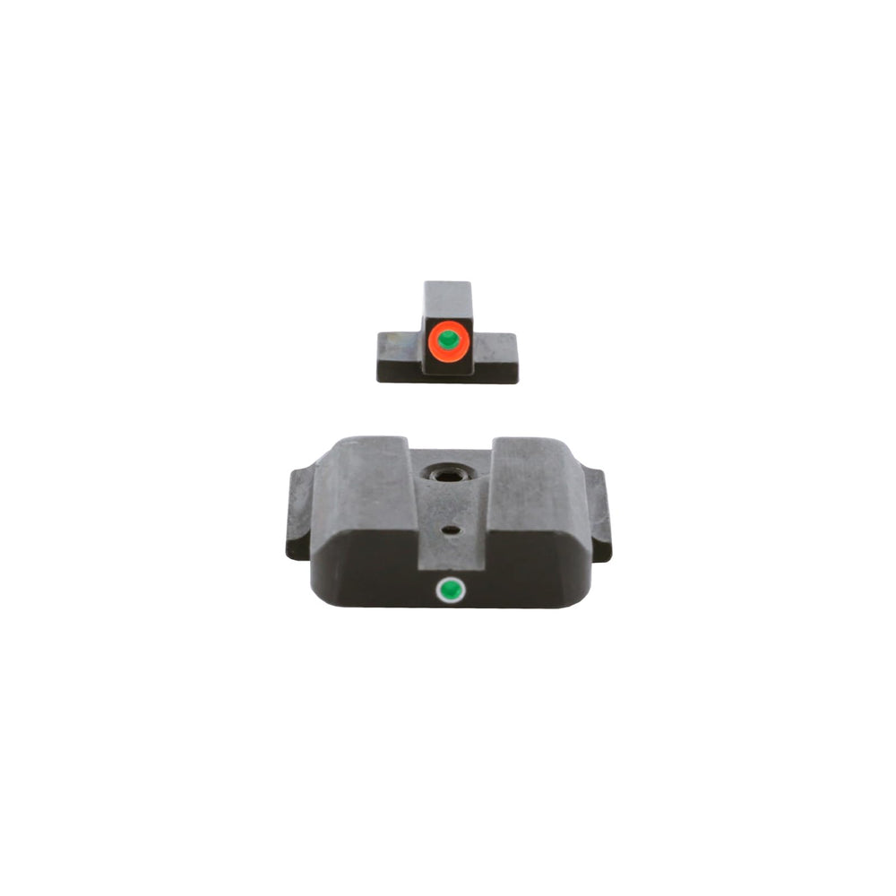AmeriGlo Tritium I-Dot rear sight glows green with white outline for solid alignment