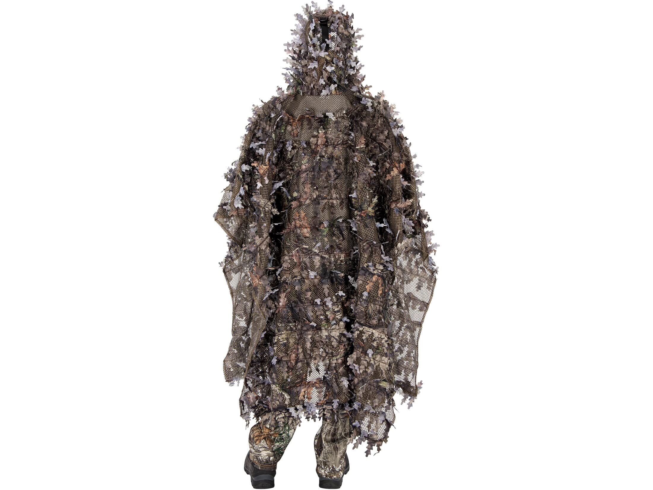 Ameristep 3D Leafy Poncho showing adjustable hood for flexible coverage.