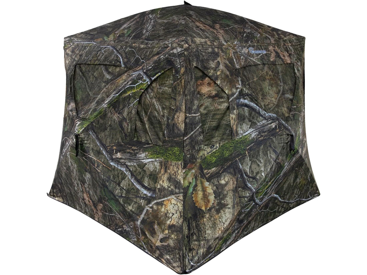 Ameristep Brickhouse Extreme exterior view shows the wide footprint for three hunters.