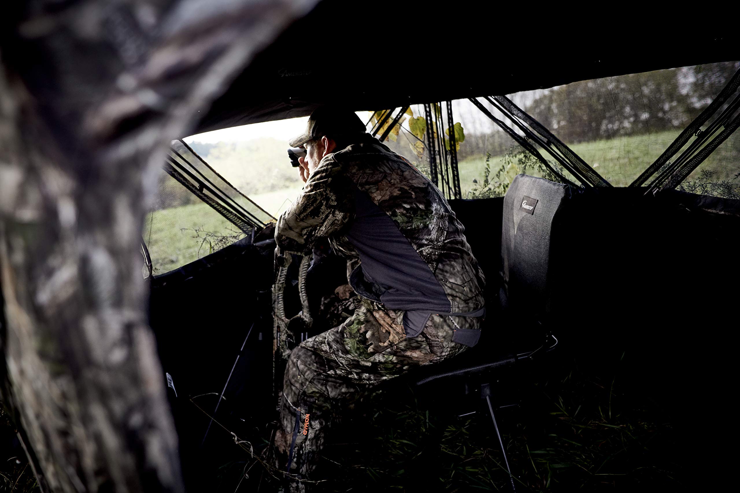 Ameristep foldable hunting chair shown for easy transport and quick setup.