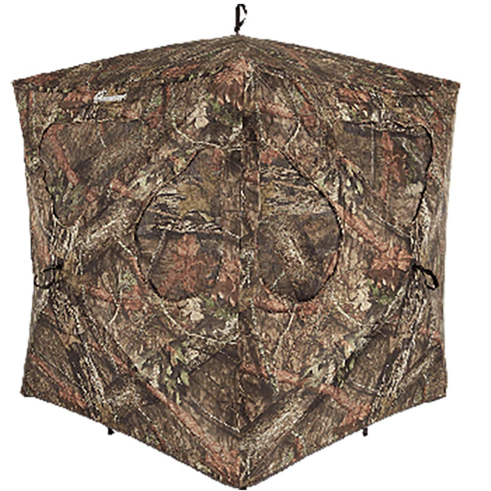 Ameristep Silent Brickhouse windows with shoot-through mesh provide versatile sights while staying concealed.