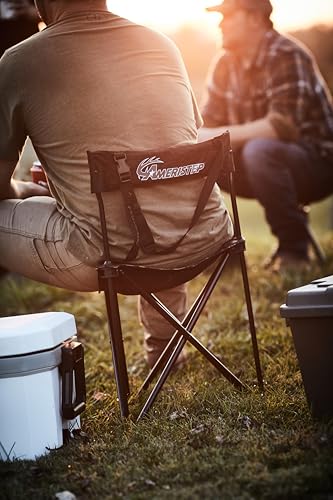 Ameristep tripod hunting chair in Mossy Oak blends with woods for discreet waits.