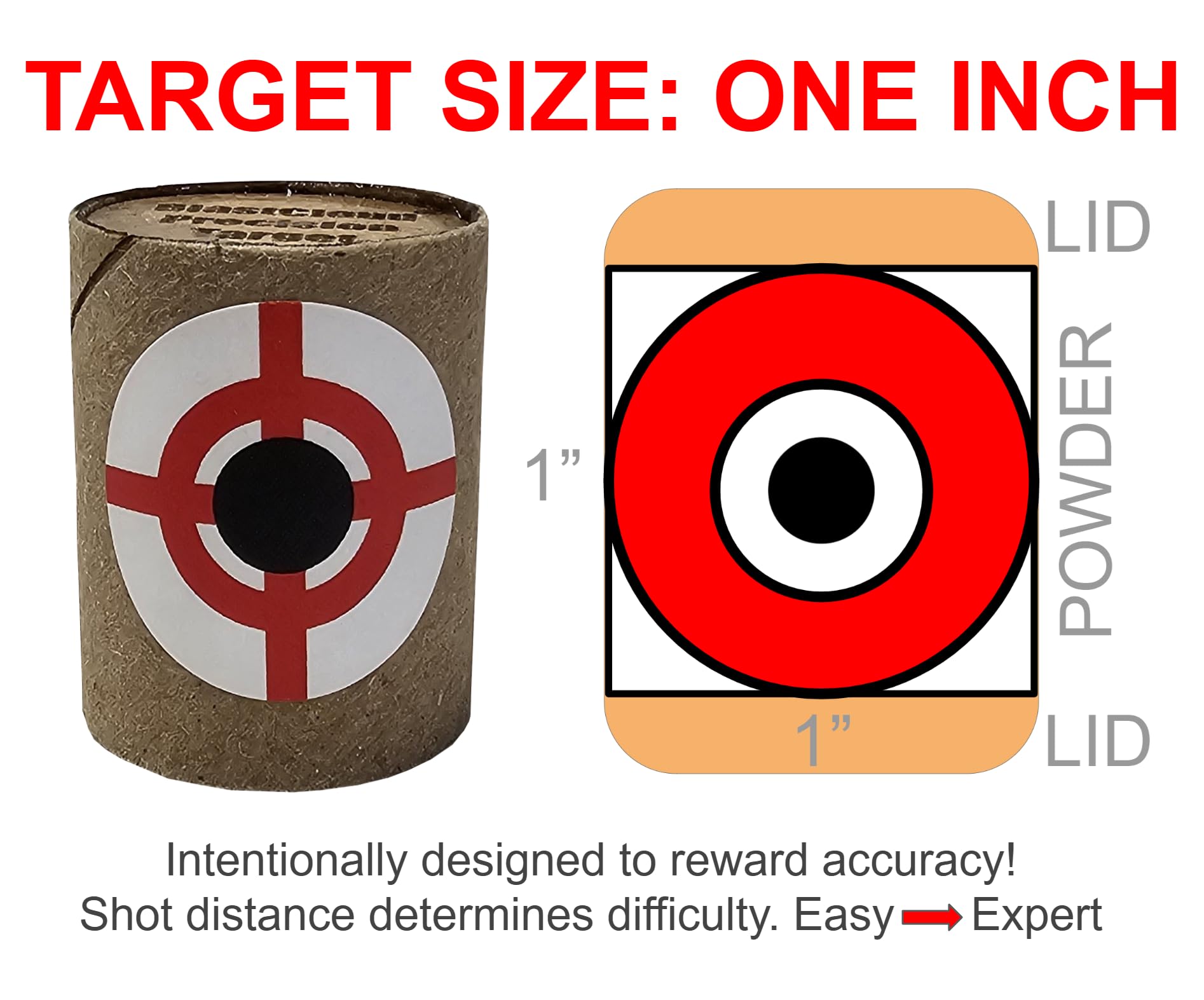 Ames Targets BlastCloud 1-inch cylinder target shown in a lineup for close-range work.