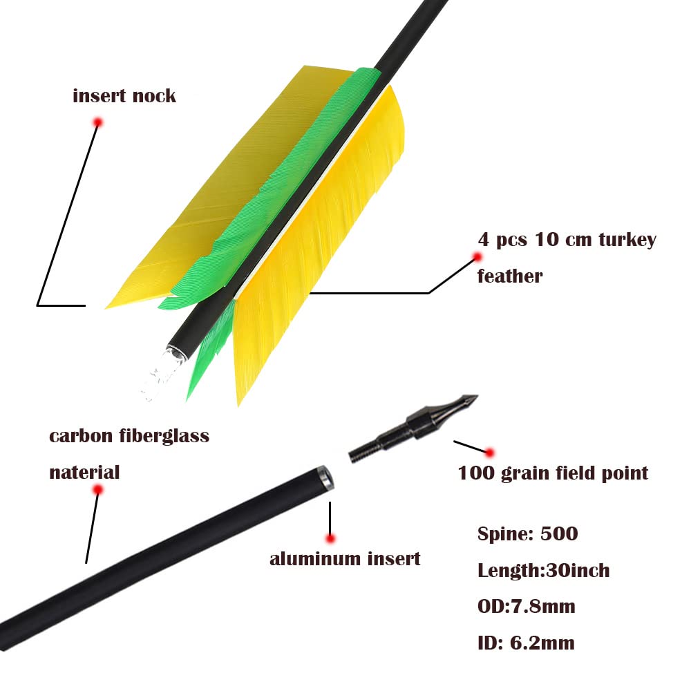 AMEYXGS archery arrow with 4-feather fletching for stability and visibility