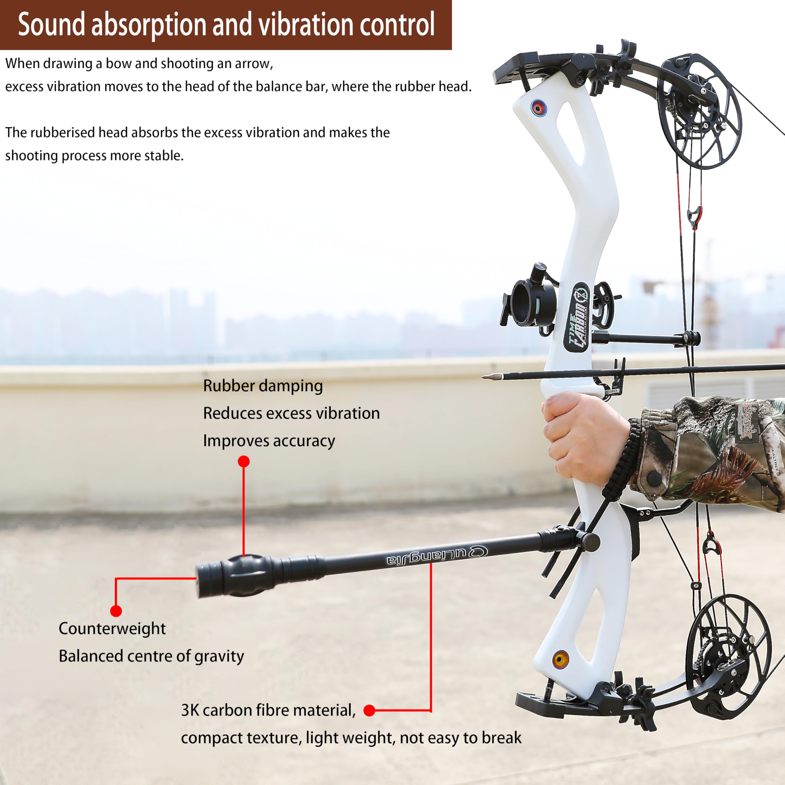 AMEYXGS archery stabilizer carbon fiber body emphasizes lightweight durability for field use
