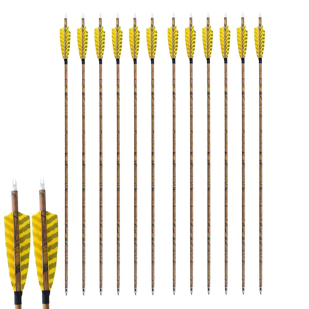 AMEYXGS camo-arrow weight about 34.7g each supports balanced shot cadence.