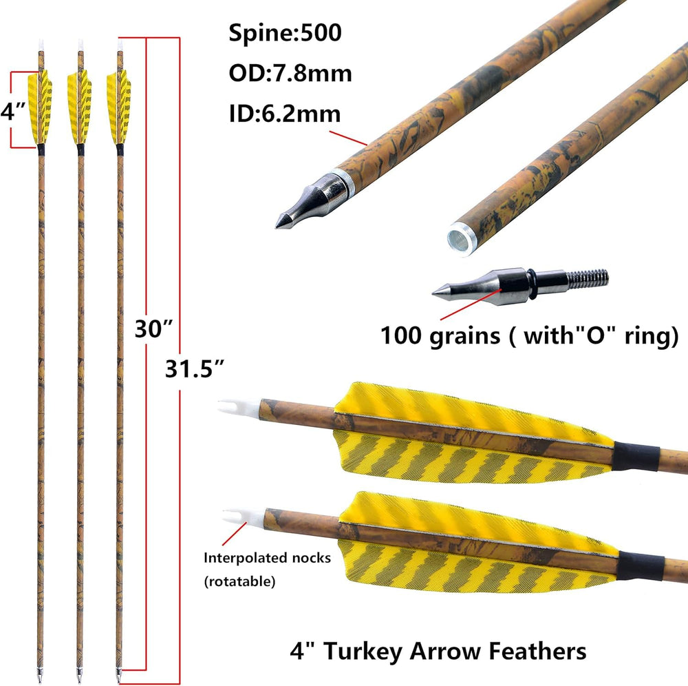 AMEYXGS camo carbon arrow with rotatable nock for bow compatibility